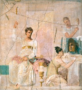 Színházi jeleneteket ábrázoló freskó a Herculaneum-bazilikából (UNESCO Világörökség alkotó: Roman Roman