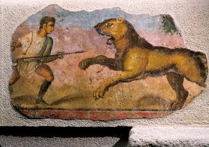 Oroszlánnal harcoló gladiátor (freskó) alkotó: Roman Roman