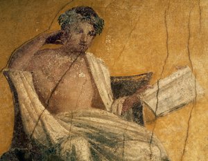 Greek playwright Menander, detail from fresco, peristyle of House of Menander, Pompeii, Campania, Italy, Roman civilization alkotó: Roman Roman