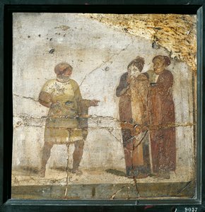 Olaszország, Campania, Pompei, Színházi jelenet, freskó alkotó: Roman Roman