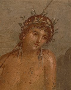 Olaszország, Campania régió, Nápoly tartomány, Pompeii, Marco Lucrezio háza Frontone Nárciszt ábrázoló freskó a tó mellett alkotó: Roman Roman