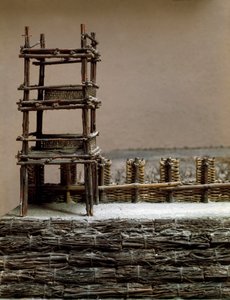 Modell, amely az ie 52. szeptemberi alesia ostromot és csatát reprodukálja Jules Cesartól, aki látta Vercingetorix vereségét. A Cesar által épített védelmi rendszer részlete. Róma, Museo della Civilta Romana alkotó: Roman Roman