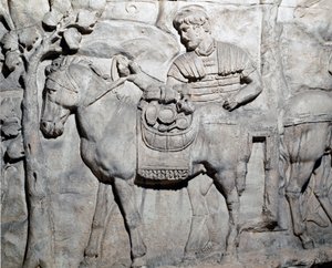 Római művészet: "" Egy márna rakomány zsákmány"" 1862-es öntőforma, amely a Traianus császár (53-117) uralkodása idején épült római Traianus oszlop (Trajane oszlop) (Colonna Traiana) domborműveit reprodukálja. A Trajane-oszlop a győzelmes hadjáratokról áll alkotó: Roman Roman