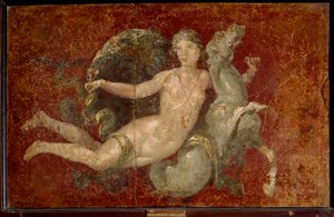 Római művészet: tengeri lovon ülő nő. Stabia freskója. Nápoly, Museo Archeologico Nazionale - Római művészet: tengeri lovon ülő nő. Stabia freskója. Nemzeti Régészeti Múzeum, Nápoly, Olaszország alkotó: Roman Roman