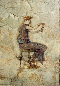 Római civilizáció, parfümöt öntő lányt ábrázoló freskó, Pompeiiből