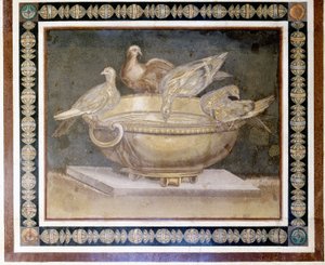 4 galambot ábrázoló római mozaik. alkotó: Roman Roman