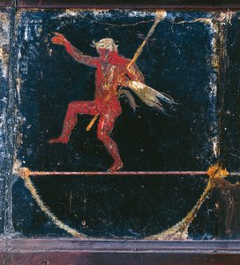 Harmadik stílusú freskó, amely Seleni funambolistát ábrázolja, a thyrusust tartó Silenus részlete az úgynevezett pompeii Cicero-villából alkotó: Roman Roman