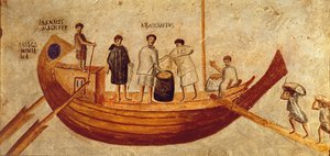 Gabona kirakodása a hajóról, Isis Giminiana, Ostiából, 2-3. század (freskó) alkotó: Roman Roman