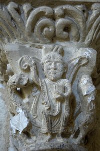 Román művészet: a Lacommande-i Saint Blaise-templom fővárosának részlete (Atlanti Pireneusok) alkotó: Romanesque