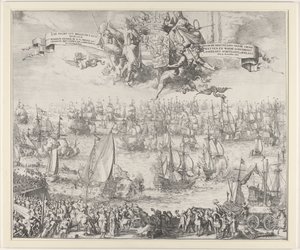 III. Vilmos utazása Angliába, 1688 Tengeri túra a Hellevoet Sluys-tól, S.K.H. Wilhem Henrik G. Ga. Orangeie Erfstadh hercege. sapka. és Adm. Gén. van Az Egyesült Államok / For the Restoration of the Constitutions, and True Religion in Engelant Sch alkotó: Romeyn de Hooghe (attributed to workshop of)