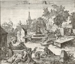 Gyász az ouderkerki Beth Haim portugál-zsidó temetőjében a hollandiai Amstelen – Romeyn de Hooghe (1645-1708) metszete