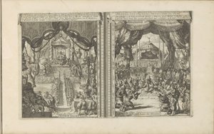 Rechtbank Kínában Abbesinië-ben Kínai rechtbank / tribunal des Chinois // Abyssinise Gerichts Handel / Justice des Abissins (cím a tárgyon) Kelet- és Nyugat-India és más helyek (sorozat címe) alkotó: Romeyn de Hooghe