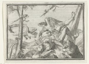A füzet címlapja: De Geplukte Tapoeijer, 1702 De Plukte Tapoeijer (cím az objektumon) Esopus Európában (sorozat címe) alkotó: Romeyn de Hooghe