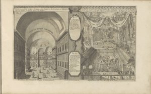 Török mecset Konstantinápolyban; Keizerlijkhof Kínában Turksche mocks van binnen / The interior of the Mosque of S. Sophia, in Konstantinápoly // Chineese Hof Pomp / Magnificience of the Court of Emp. Kínából. (cím a tárgyon) Kelet-India és O alkotó: Romeyn de Hooghe