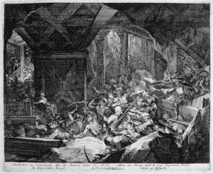 Bécsi Nyomtatási Ciklus, A császári palota alatti török bánya felfedezése és megsemmisítése, 1683 alkotó: Romeyn de Hooghe