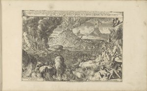 Vulkanen viharban Brantbergen és Tempeesten / Vulkánok és hurrikánok Szicíliában stb. (cím a tárgyon) Kelet- és Nyugat-India és más helyek (sorozat címe) alkotó: Romeyn de Hooghe
