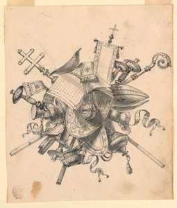 Rajz, trófea egyházi tárgyakkal, 1830-1850 alkotó: Romolo Achille Liverani