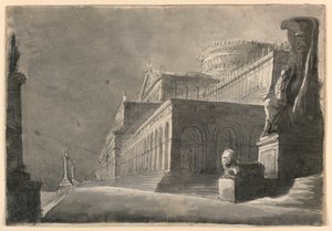 Színpad, hatalmas palota külseje alkotó: Romolo Achille Liverani