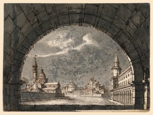 Színpad a "La Straniera" opera számára alkotó: Romolo Achille Liverani