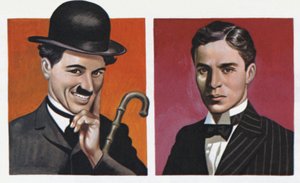 Charlie Chaplin, jelmezben, és ahogyan valójában volt (színes litográfia) alkotó: Ron Embleton