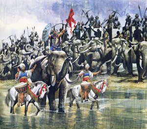 Porosz király serege Nagy Sándorral szemben a szakadó esőben