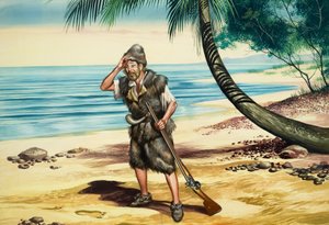 Robinson Crusoe (gouache, papír) alkotó: Ron Embleton