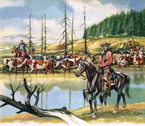 Texasi cowboyok északra hajtják a marhákat alkotó: Ron Embleton