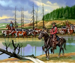 Texasi cowboyok északra hajtják a marhákat alkotó: Ron Embleton