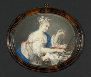 Egy nő virágot rak a hajába, c. 1710.
