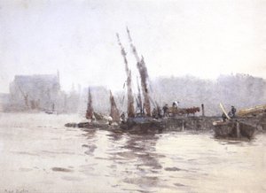 Az uszályok kirakodása (akvarell) alkotó: Rose Maynard Barton