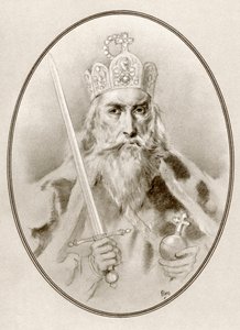 Nagy Károly, más néven Nagy Károly vagy I. Károly, a Híres uralkodók élő életrajzaiból. alkotó: Ross Gordon