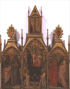 Madonna és gyermeke a szentekkel trónol (tempera a panelen)