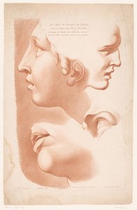 Címnyomat két női arccal, szájjal és szemmel A természetből való rajzolás elvei, második rész (sorozat címe) IIe Cahier de Principes du Dessin d