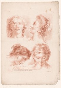 Négy női fej különböző pózokban A természetből rajzolás elvei, harmadik rész (sorozat címe) IIIe Cahier de Principes du Dessin d