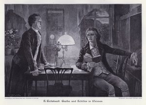 Friedrich Schiller és Johann Wolfgang von Goethe német írók Weimarban (metszet)
