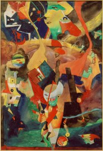 Apokaliptikus táj mit fabelwesen und figurine