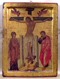 Krisztus a kereszten (tempera és aranylevél a panelen) alkotó: Russian School