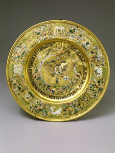 Alekszej Mihajlovics Romanov cár (1629-1676) tányérja 1675 körül (arany és zománc) alkotó: Russian School
