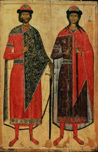 Szent Borisz és Szent Gleb, orosz ikon, Moszkvai Iskola, 14. század (tempera a táblán) alkotó: Russian School