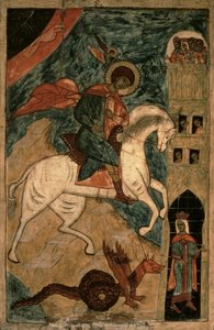 Szent György és a sárkány, orosz ikon Vologdából, 15. század (tempera a táblán)