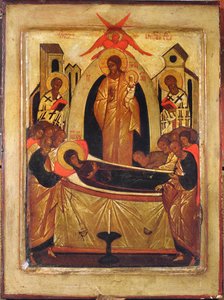 A Szűz elhunyta (tempera és aranylevél a panelen) alkotó: Russian School