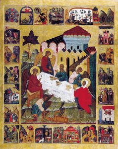 Az Ószövetségi Szentháromság jelenetekkel a Genezisből, c1580. alkotó: Russian icon.