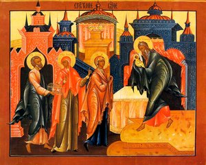 Jézus bemutatása a templomban, 19. század eleje. alkotó: Russian icon.