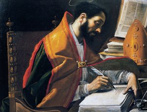 Szent Ambrus, Rutilio Manetti (1571-1639) festménye, olaj, vászon, 67x89 cm, Olaszország