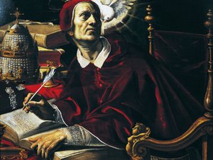 Nagy Szent Gergely, Rutilio Manetti (1571-1639) festménye, olaj, vászon, 67x89 cm, Olaszország