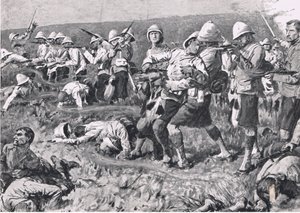 Majuba Hill, 1881. február 27. (1. búr háború), illusztráció a brit szárazföldi és tengeri csatákból, 1915