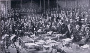 Az 1914. augusztus 3-i parlament történetének egyik legjelentősebb eseménye a Cassells History of the British People-ből, a Waverley Book Company Limited által kiadott, 1940 körül.