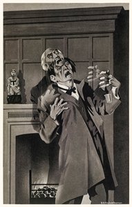 Úgy tűnt, hogy a jellemzők elolvadtak és megváltoztak" Robert Louis Stevenson (1850-1894) "Dr. Jekyll és Mr. Hyde különös esetéből". S.G. Hulme Beamam (1887-1932) illusztrációja egy 1930-as kiadáshoz. További információkat lásd alább. alkotó: S. G. Hulme Beamam