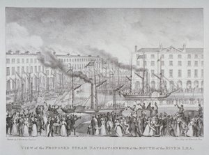 Kilátás a javasolt gőzhajós dokkról a Lea folyó torkolatánál, 1835 körül alkotó: S. Hemming