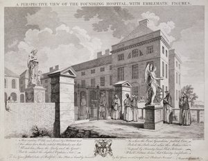 A Foundling Hospital perspektivikus nézete emblematikus figurákkal, 1749 alkotó: S. Vale